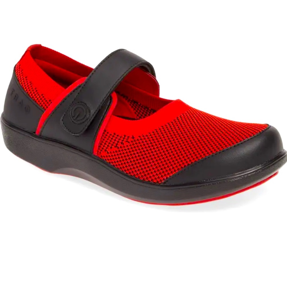 TRAQ By Allegra Qutie Mary Jane Flat In Red Black Leather Size:40 (9.5-10)US NEW